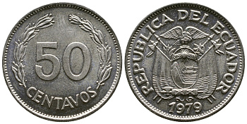Эквадор 50 сентаво 1979 KM 81 никелированная сталь 4383-253