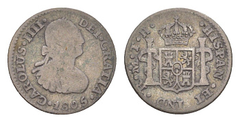 Мексика 1/2 реала 1805 Mo, Карл IV (1788-1808) KM 72 серебро 603-643