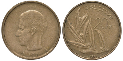 Бельгия 20 франков 1993 BELGIQUE KM 159 никель бронза 4123-1224