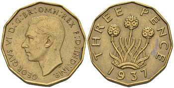 Великобритания 3 пенса 1937 Георг VI (1936-1952) KM 849, Spink 4112 никель латунь 75-227