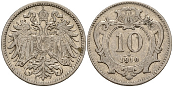 Австрия 10 геллеров 1910 Франц Иосиф I (1848-1916) KM 2802 никель 4154-841