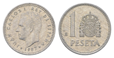Испания 1 песета 1987 M, Хуан Карлос I (1975-2014) KM 821 алюминий aUNC 4625-1129