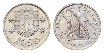 Португалия 2,5 эскудо 1978 KM 590 медно-никель aUNC 4669-1211