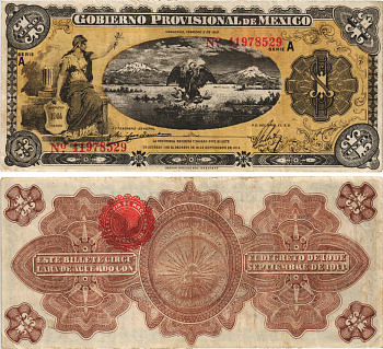 Мексика, Революция 1 песо 1915 Переходное правительство Мексики, штат Веракруз Pick S701a бумага 6283-13-2