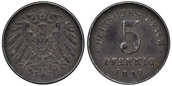 Германия 5 пфеннигов 1917 ? KM 19, J. 297, Weege 5 железо 4118-1054