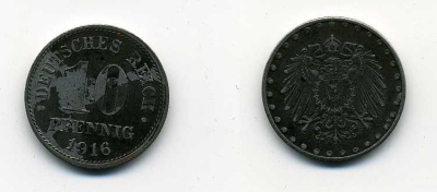ГЕРМАНИЯ 10 ПФЕННИГОВ 1916 F 35-522