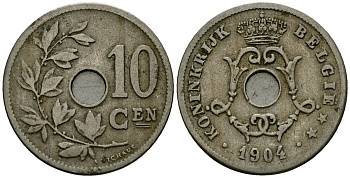 Бельгия 10 сантимов 1904 Belgie KM 53 медно-никель 4172-1141