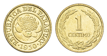 Парагвай 1 сентимо 1950  KM 20 алюминиевая бронза  aUNC M78-06