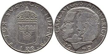 Швеция 1 крона 1979 Карл XVI Густав (1973- ) KM 852 медь плакированная медно-никелем 56-1247