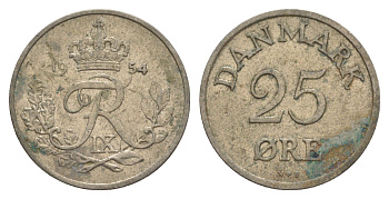 Дания 25 эре 1954 N; S, Фредерик IX (1947-1972) KM 842.1 медно-никель 4529-845