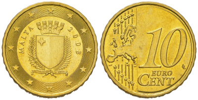 Мальта 10 евроцентов 2008 F KM 128 нордик UNC 4551-1057