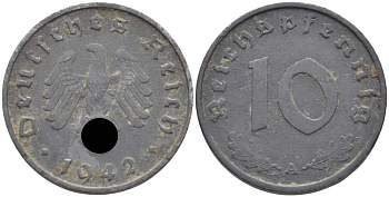 ГЕРМАНИЯ 10 РЕЙХСПФЕННИГОВ 1942 A KM 101, J. 371 цинк 4401-636
