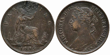 Великобритания 1 фартинг 1885 Виктория (1837-1901) KM 753, Spink 3958 бронза 113-113