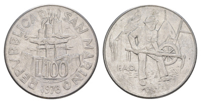 Сан-Марино 100 лир 1978 Работа KM 82 нержавеющая сталь UNC 4648-247
