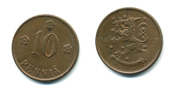Финляндия 10 пенни 1919 KM 24 медь 41-655