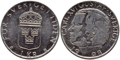 Швеция 1 крона 1998 Карл XVI Густав (1973- ) KM 852a медно-никель 4622-346