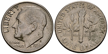 США 10 центов (дайм) 1967 Рузвельт KM 195a медь плакированная медно-никелем 4164-929