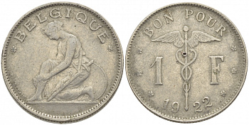 Бельгия 1 франк 1922 Belgique, Альберт I (1910-1934) KM 89 никель 259-935