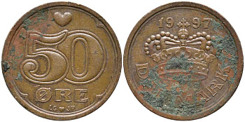 Дания 50 эре 1997 Маргрете II (1972- ) KM 866.2 бронза 113-753