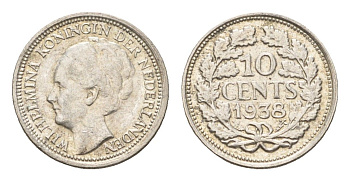 Нидерланды 10 центов 1938 Вильгельмина I (1890-1948) KM 163 серебро 4674-1049