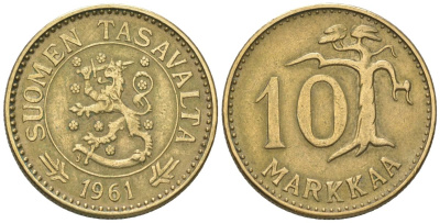 Финляндия 10 марок 1961 S KM 38 алюминиевая бронза 4169-731