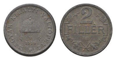 Венгрия 2 филлера 1918 KB, Карл I (1916-1918) KM 497 железо 4665-425