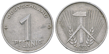 ГДР 1 пфенниг 1952 A KM 5 алюминий 211-512