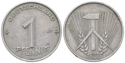 ГДР 1 пфенниг 1952 A KM 5 алюминий 211-512