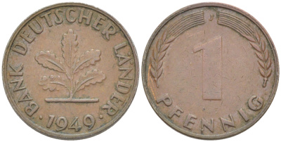 ФРГ 1 ПФЕННИГ 1949 J KM A101, J. 376 сталь плакированная медью 4181-531
