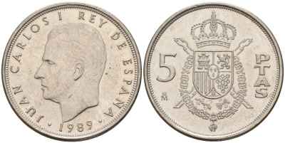 Испания 5 песет 1989 Хуан Карлос I (1975 - 2014) KM 823 медно-никель 4155-745