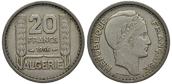 Алжир, Французский 20 франков 1956  KM 91 медно-никель 27-752
