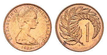 Новая Зеландия 1 цент 1979 Елизавета II (1952-2022), лист папоротника KM 31.1 бронза UNC 4655-218