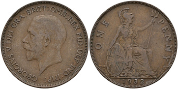 Великобритания 1 пенни 1932 Георг V (1910 - 1936) KM 838 бронза 4144-843