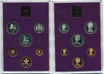 Великобритания официальный набор из 6 монет + жетон монетного двора 1980 в оригинальной пластиковой упаковке, с сертификатом KM PS 36 PROOF 3-6-4-19