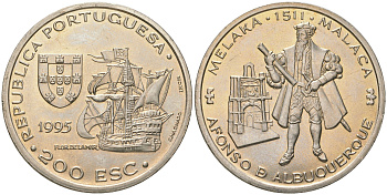 Португалия 200 эскудо 1995 480 лет со дня смерти Афонсу де Албукерки KM 681 медно-никель UNC 74-722