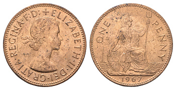 Великобритания 1 пенни 1967 Елизавета II (1952-2022) KM 897, Spink 4157 бронза UNC 4661-1022