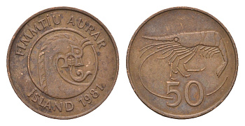 Исландия 50 эйре 1981 креветка KM 26 бронза 4690-563
