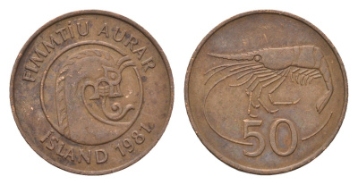 Исландия 50 эйре 1981 креветка KM 26 бронза 4690-563