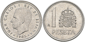 Испания 1 песета 1985 M, Хуан Карлос I (1975-2014) KM 821 алюминий 4401-713