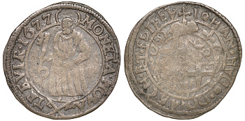 Трир, Архиепископство петерменгер (альбус) 1677 Иоганн Гюго фон Орсбек (1675-1711) KM 138, v. Schr?tter 730 ff серебро 1531-1032