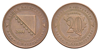 Босния и Герцеговина 20 фенингов 2004 KM 116 сталь плакированная медью 4649-264