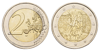 Франция 2 евро 2019 30 лет падению Берлинской стены KM 2559 биметалл UNC 68-712