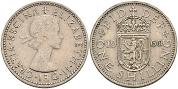 Великобритания 1 шиллинг 1960 Елизавета II (1952-2022), Шотландский герб KM 905, Spink 4148 медно-никель 4595-835