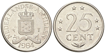 Нидерландские Антилы 25 центов 1984 Беатрикс (1980-2013) KM 11 никелем 4611-838