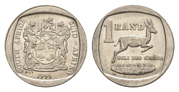 ЮАР 1 ранд 1995 антилопа спрингбок, герб KM 138 медь плакированная никелем 4618-842