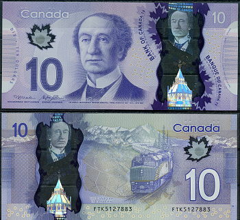 Канада 10 долларов 2013 Сэр Джон А. Макдональд, железная дорога и горы Pick 107 b полимер UNC (пресс) 7523-14-4-1