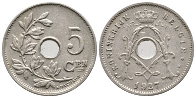 Бельгия 5 сантимов 1927 Belgie KM 67 медно-никель    4608-665
