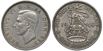 Великобритания 1 шиллинг 1948 Георг VI (1936-1952), Английский герб KM 863, Spink 4103 медно-никель 4122-527