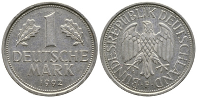 ФРГ 1 МАРКА 1992 F KM 110 медно-никель 47-745
