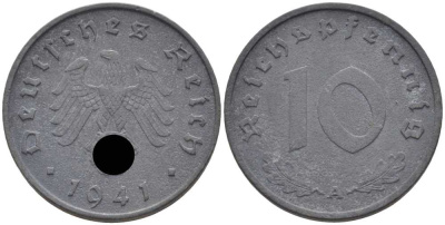ГЕРМАНИЯ 10 РЕЙХСПФЕННИГОВ 1941 А KM 101, J. 371 цинк 4401-726